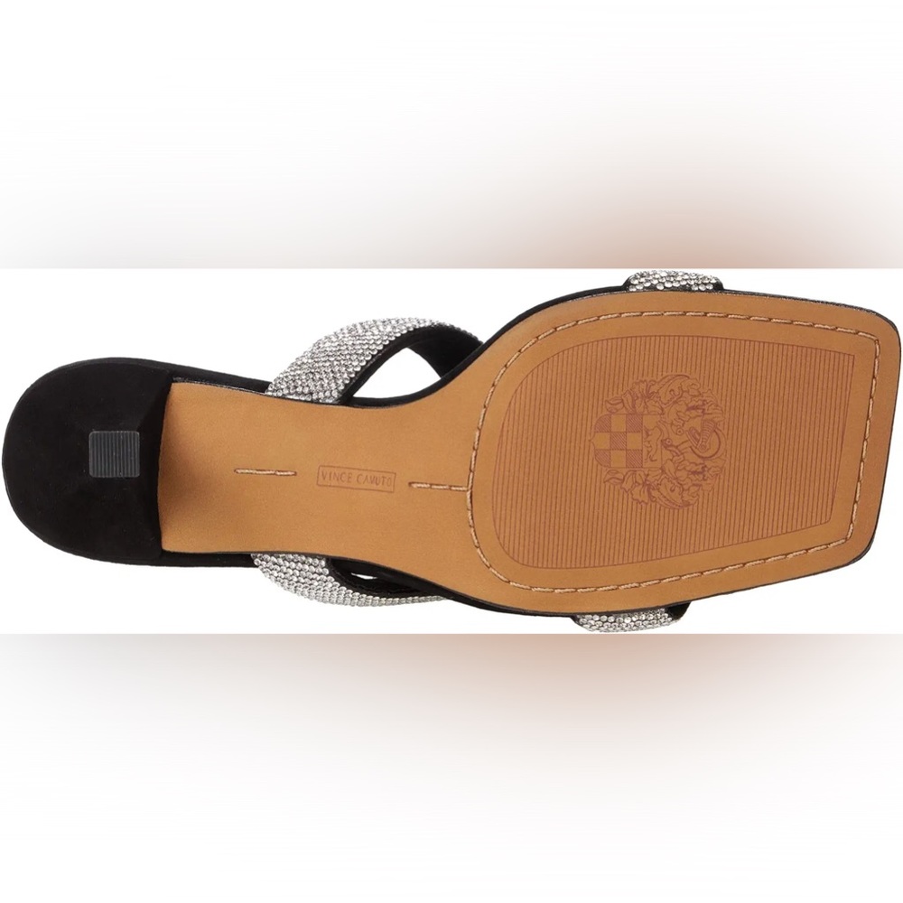 NWT Vince Camuto Sparkling Crystal Aslee2 Slide Heel Sandal Black Rhinestone - Picture 6 of 9